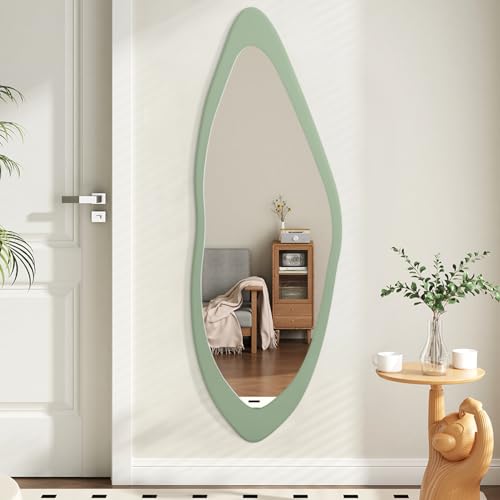 Image of AAZZKANG Wooden Mirror Irregular Full Length Mirrors 47 inchx16 inch Large Asymmetrical for Bedroom Living Room Dressing Room Home Entryway Wall Mounted