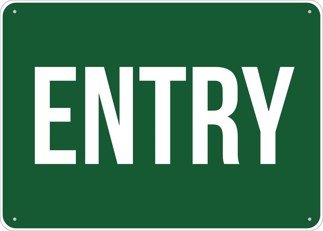 Entry Rust Free Aluminum Tin Sign - Warning Decor with Pre-Drilled Holes for Indoor-Outdoor Office Entrance, Residential Gate, Commercial Premises - 8x12 Inch​