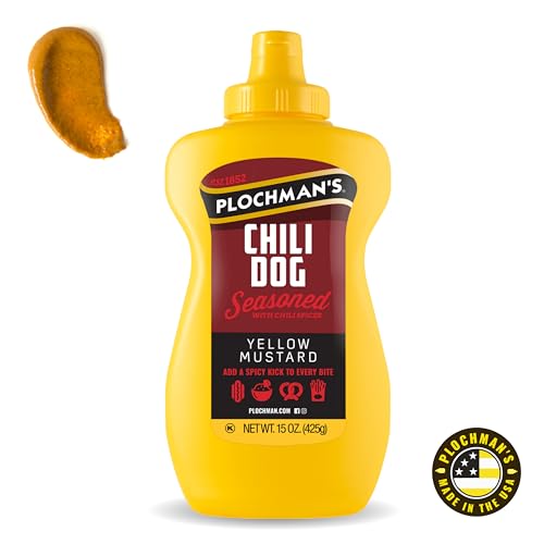 Image of Plochman's Chili Dog Mustard, 15 oz, Perfect for Hot Dogs, Burgers, Pretzels, Fries & Dipping - Smooth Chili-Flavor Condiment in Squeeze Bottle