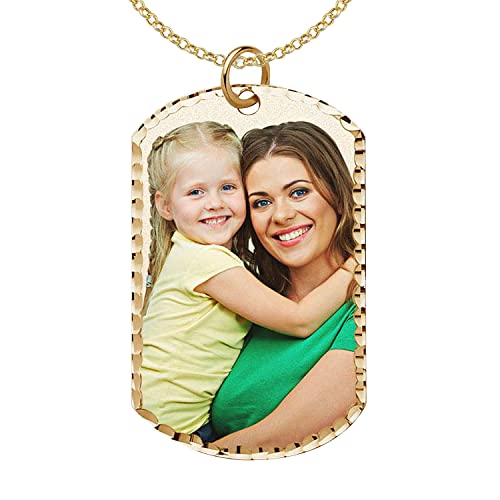 PicturesOnGold.com Custom Photo Engraved Dog Tag Pendant - Personalized Dog Tags for Men and Women, in Solid 14K Yellow, White, or Sterling Silver, 4 Sizes