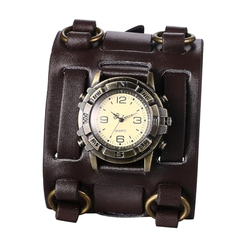 JewelryWe Black Brown Hip-hop Gothic Punk Style Men Watch Wide Leather Fashion Cuff Wristwatch for Fathers Day product thumbnail 18