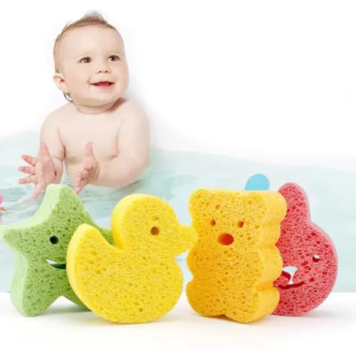 TSUOUKL Esponja Baño Bebe,4 pezzi Esponja Ducha Niños,Esponja para el Baño del Bebé,Esponjas Hidrófilas para Bebés,Körper Badeschwamm