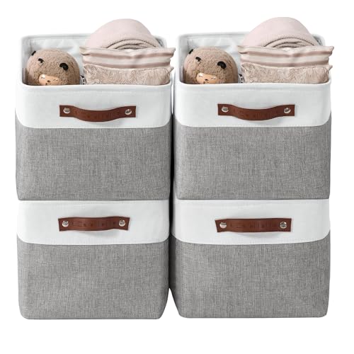 Image of DECOMOMO Foldable Storage Bin | Collapsible Sturdy Cationic Fabric Storage Basket Cube W /Handles for Organizing Shelf Nursery Home Closet (Grey and White, Extra Large - 15.8 x 12.5 x 10-4 Pack)