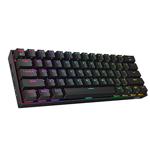 Redragon K530 Draconic 60% Clavier mécanique sans Fil RVB Compact, 61 Touches TKL conçu 5.0 BT Gaming Keyboard (Noir-Interrupteur Bleu), US Layout