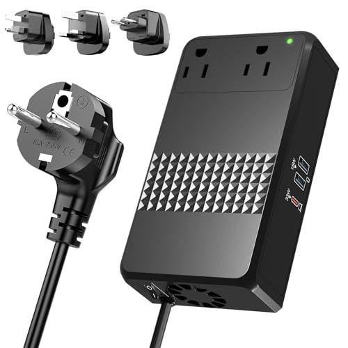 220V to 110V Voltage Converter, 600W AC Sockets Power Any American Appliances Overseas, 48W GaN USB Charger, Universal Power Plug Adapter Voltage Converter US to Europe International Travel