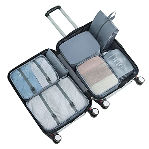 7 Set Packing Cubes for Suitcases, Expandable Luggage Packing Organizers for Travel Accessories, Durable and Lightweight Travel Essential Storage Bags for Woman & Man (Gray) 7 Set Packing Cubes for Suitcases, Expandable Luggage Packing Organizers for Travel Accessories, Durable and Lightweight Travel Essential Storage Bags for Woman & Man (Gray)