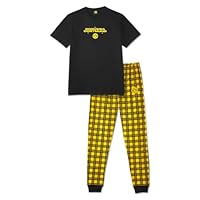 Borussia Dortmund BVB Schlafanzug Karo, Amazon exklusiv, Kurzarm Shirt, Lange Hose, schwarzgelb, 100% Baumwolle, Gr. XXL