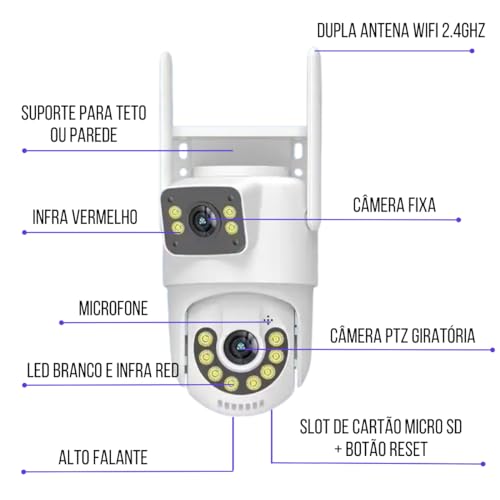 Câmera de Segurança Dupla Lente Wifi IP 1080P Visão Noturna Detecta Movimento Externa Resiste Chuva