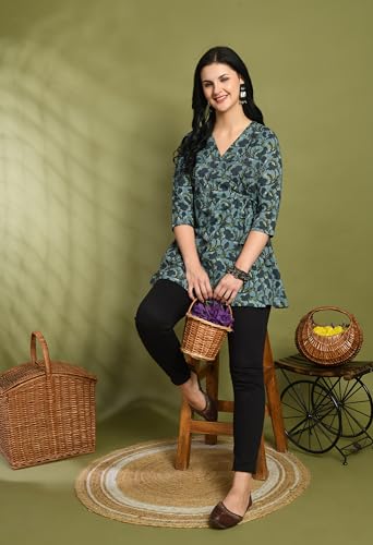 Image of feranoid Floral Print Angrakha 3 Sleeves Flared Kurti