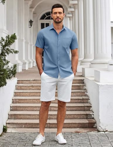 COOFANDY Mens Casual Button Down Shirts Short Sleeve Summer Untucked Dress Shirt with Pocket2