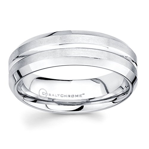 Boston Bay Diamonds Men's 7MM Comfort Fit Cobalt Chrome Wedding Band Ring w/Center Channel Accent