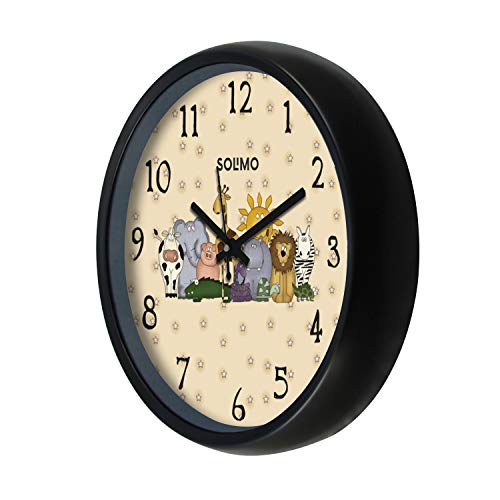 Image of Amazon Brand - Solimo 12-inch Plastic & Glass Wall Clock - Party Animals (Silent Movement), Black