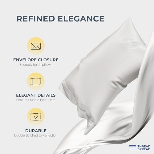 Image of THREAD SPREAD 100% Egyptian Cotton Split King Sheets Sets for Adjustable Bed - 1500 Series Split King Sheets (5 PC, Light Grey), Silky Soft, Sateen, Cooling & Breathable, 17 inch Deep Pocket Bed Set