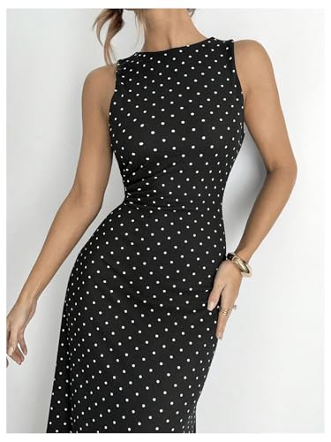 Verdusa Women's Polka Dots Tie Back Bodycon Dresses Backless Long Wedding Guest Dress3