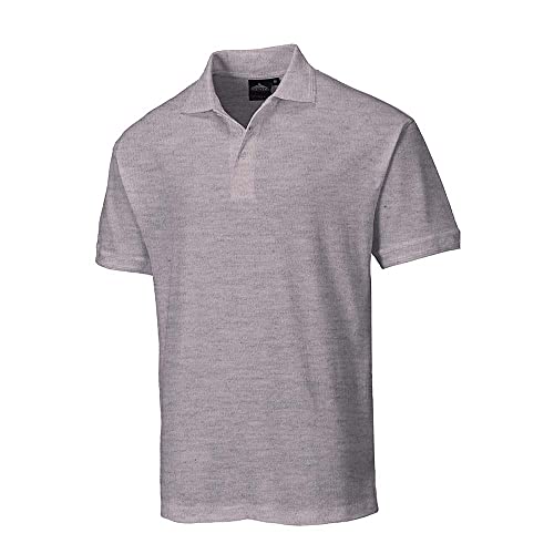 Portwest B210 Naples Polo Shirt Short Sleeve Pique Knit Polycotton Uniform Workwear Breathable Rib Collar UV Protection Twin Stitch Durable Wear, Heather Grey, Large