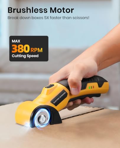 Cordless Electric Scissors, Cardboard Cutter with Box, 3 Blades, Yellow - image 2