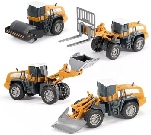 Oyuncak Metal Başlıklı İş Makinaları Seti Ekskavatör Kar Küreyici Forklift Silindir 4 Ü 1 Arada Set - Görsel 1