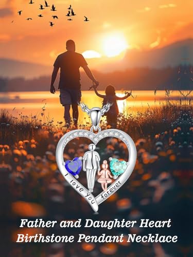 To My Daughter From Dad/Father,Daughter Birthstone Pendant Necklace I Love You Forever Love Heart Jewelry Christmas Valentine Mothers Day Birthday Gifts for Women Her Daughters2