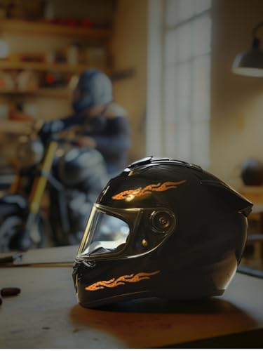 Image of customTAYLOR33 High-Intensity Grade Premium Reflective Tribal Flame Helmet Decals, Motorcycle Safety Sticker Decals (Orange)