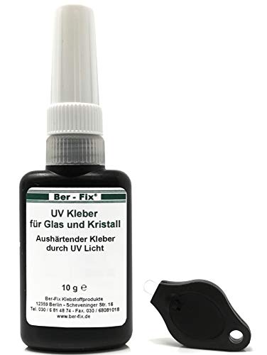 ® 10g UV Kleber dünnflüssig 50-100 - Glas Reparatur Set mit Lampe | 1 Led Der Beamer| Glas mit Glas | Metall | Kunststoff