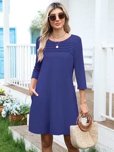 Lylinan Womes 3/4 Sleeve Dresses for Women Elegant Classy Mini Dress Pleated A-Line Dress with Pockets S-XXL4