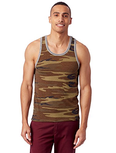 Alternative Men's Printed Double Ringer Tank, Camo/Eco Grey, Small
