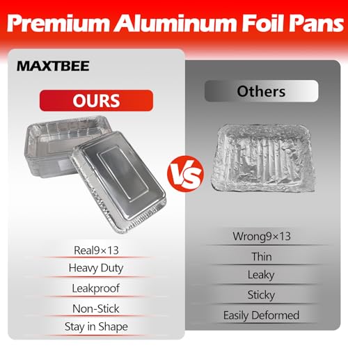 MAXTBEE Aluminum Pans Foil Pans, 10 Pack 9x13 Disposable Trays Half Size Tin Pans Heavy Duty Foil Trays Food Containers For Cooking, Baking, Roasting, Chafing, Heating or Steam Table