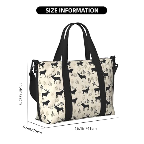 Laptop Tote Bag for Women Work - Plant Elk Silhouette Print Weekender Overnight Bags for Women Travel, Gym Duffle Bag for Men, Personal Item Crossbody Travel Bags for Men Carry On2