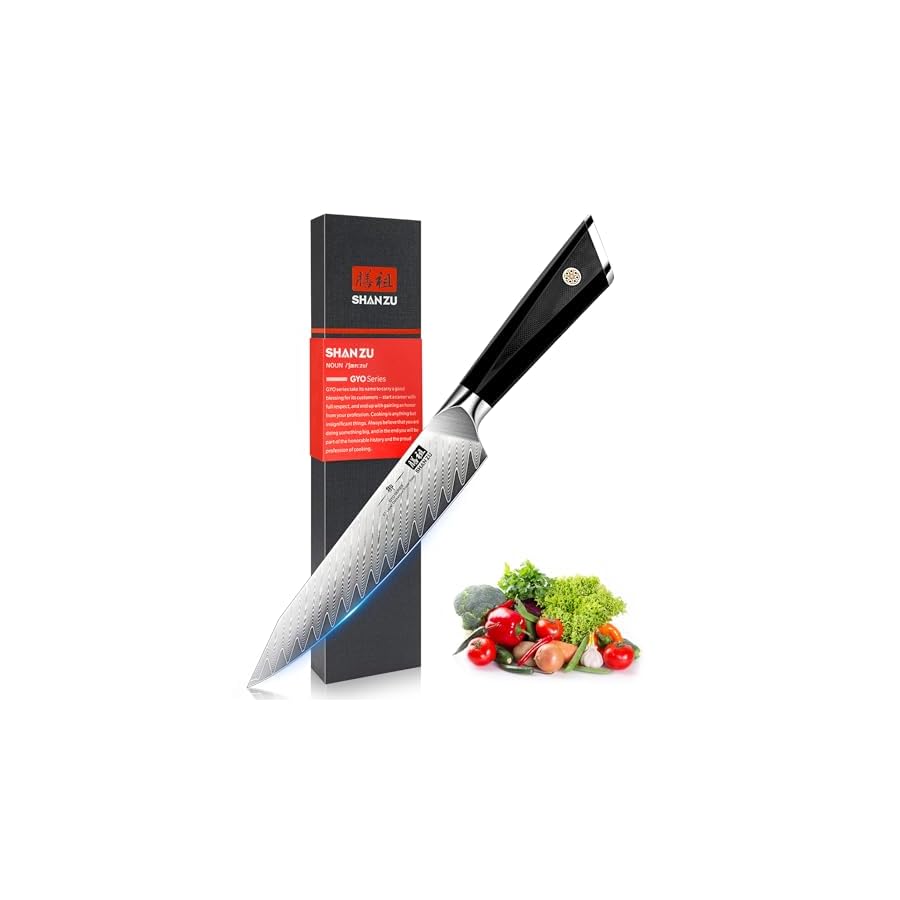 SHAN ZU Damascus Chef Knife 6 inch,67-Layer Japanese Steel 10Cr15CoMoV Kitchen Knife, High Carbon Super Sharp Japanese Chef Knife, All Purpose Professional Kitchen Utility Petty Knives with G10 Handle