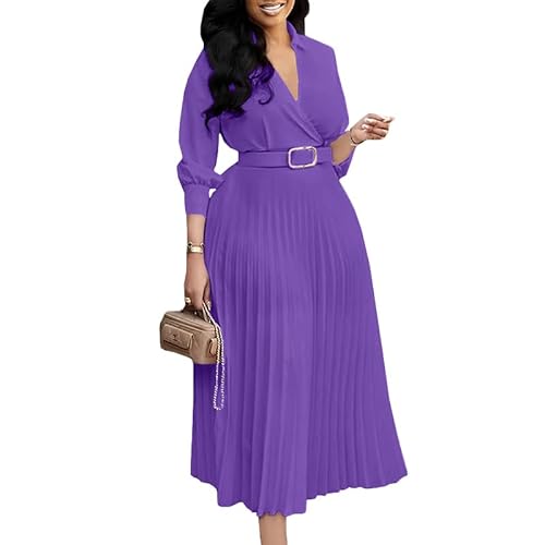 Women’s 3/4 Sleeve Pleated A Line Dress Wedding Guest Semi