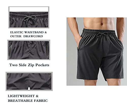 Xiaolongren Boys Outdoor Running Shorts Quick Dry Lightweight Gym Shorts With Zipper Pockets(07022Bk+Gray-L) #TOP1