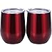 Skylety 12 oz Double-insulated Stemless Glass, Stainless Steel Tumbler Cup with Lids for Wine, Coffee, Drinks, Champagne, Cocktails, 2 Pieces (Transparent Red)