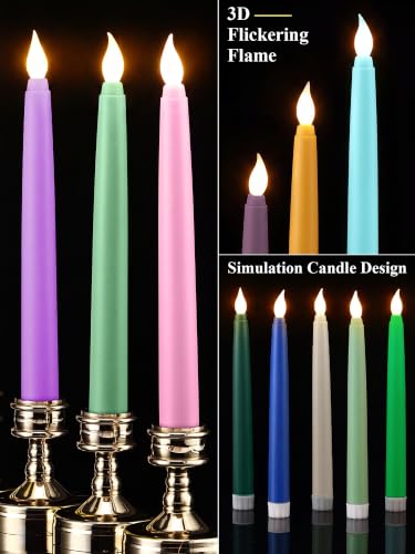 Image of Treela 36 Pieces Flameless Taper Candles Flickering Faux LED Battery Operated Electric Fake Candles for Christmas Halloween Birthday Wedding Party(Multicolor,0.8x8 Inches,Smooth)
