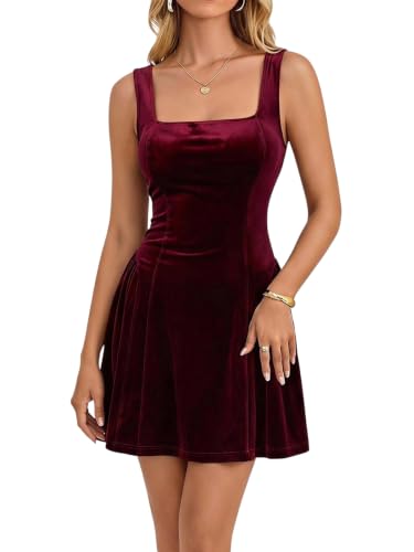 SOLY HUX Women's Square Neck Sleeveless Velvet Dress A Line Cocktail Party Mini Dresses Solid...