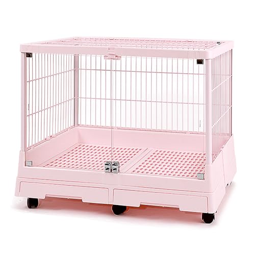 ウサギ ケージ 小動物 ケージ 引き出し式トレイ付き屋外用ウサギハウス、車輪付きウサギケージ、強化ガラスドアと金属製ウサギ小屋、取り外し可能なモルモットハウス(Pink)