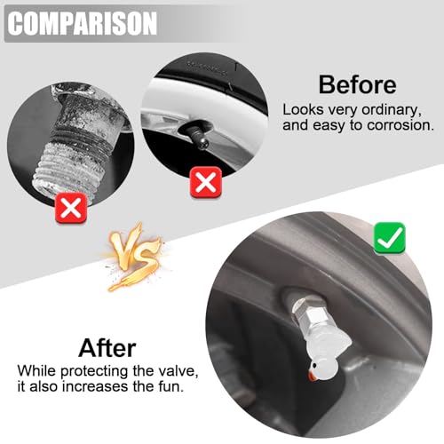 4 Pack Cute Duck tire Valve caps, Glow in The Dark Tire Valve Caps, Interesting and Practical Tire Decoration, Can be Used for Cars, Motorcycles, Trucks, and Bicycles.(White)