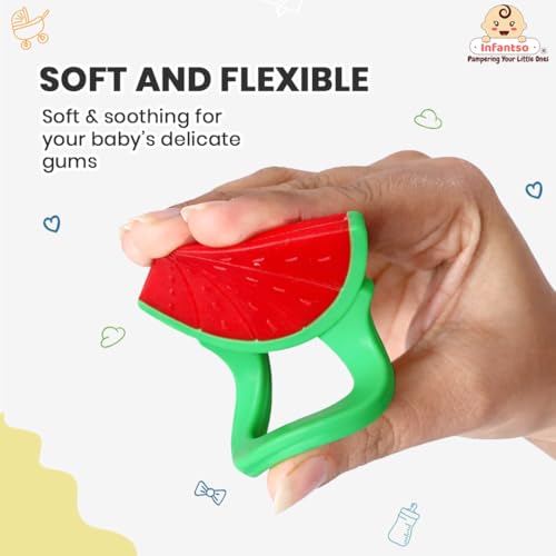 Image of Infantso Non-Toxic Food-Grade Soft Silicone Baby Teether, BPA-Free for Pain-Relief Easy Teething, Teether for 2+ Months Babies (Watermelon)