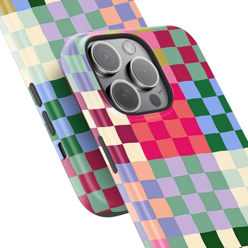 Image of Goodon for iPhone 14 Pro Case Cute - Wireless Charging Compatible - Dual-Layer Hard Shell + Silicone Cover - Protective Phone Case with Trendy Designs for Women - Patchwork Checkerboard