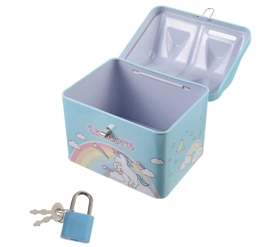 Piggy Bank Coin Saving Pot Gullak Money Saving Box with Lock and Key Coin Bank Unicorn Printed House Shape Coin Box Gullak Money Safety Bank Safety Locker Money Bank Small Saving Account for Kids