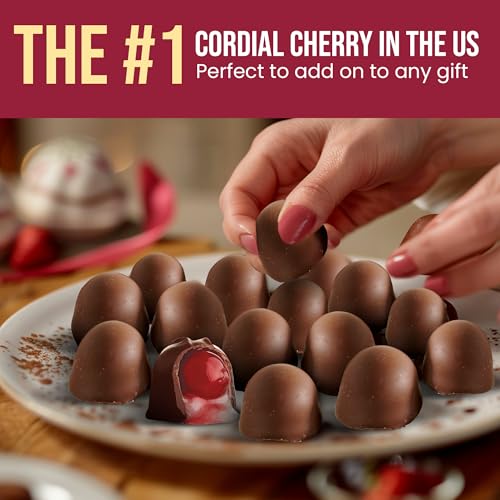 Queen Anne Dark Chocolate Covered Cordial Cherries | 13.2 oz | 20 Piece Gift Box | Whole Maraschino Cherry Creamy Filled Liquid Center | Holiday Party Chocolate Candy
