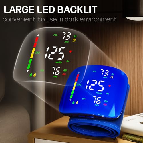 Wrist Blood Pressure Monitor with Led Touch Screen -Adjustable Wrist Blood Pressure Cuff from 5.1 inches to 9.3 inches,Rechargeable Wrist Bp Monitor with 99x2 Reading Memory and Carrying Case(Blue) - 2