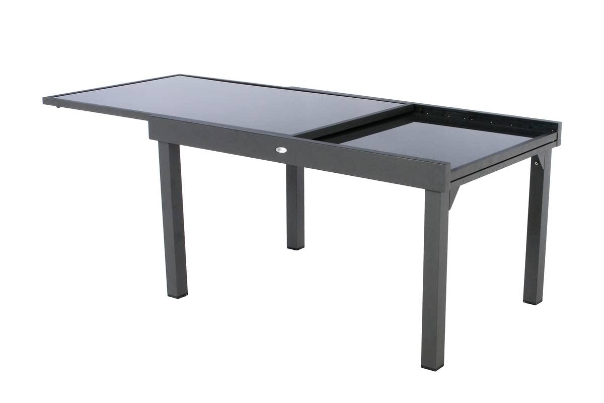 Hespéride - Mesa de jardín Extensible Piazza, Gris Grafito - 10 plazas - Aluminio Inoxidable, Vidrio Templado - Mobiliario de Exterior con extensión Deslizante
