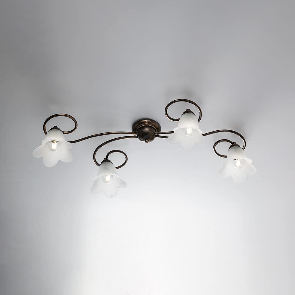 URSO STORE Plafoniera da soffitto in ferro battuto classica ruggine e oro 4 luci camera da letto salotto bon-360
