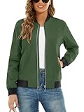 TACVASEN Damen Ladies Dünne Bomberjacke Sommer Casual Jacket Lässige Freizeitjacke Übergangsjacke (S, Armeegrün)