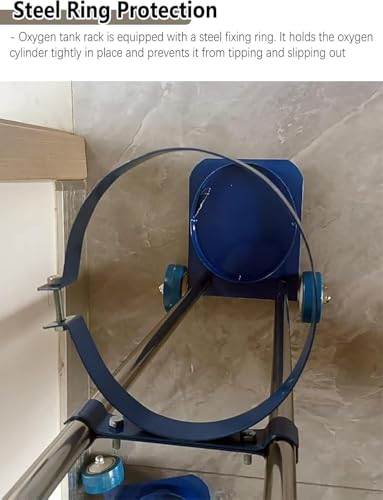 Carro para bombonas de oxígeno con Soporte para una Sola bombona, Color Azul. Adecuado para fábricas, Laboratorios, hospitales y escuelas.