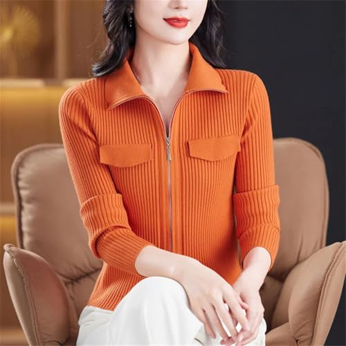 Women's Zipper Short Knit Cardigan Sweater Slim Cropped Open Front Button Up Collar Cardigan2