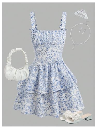 Floerns Girl's Cute Bowknot Floral Short Dress Sleeveless Boho Tiered Dresses3