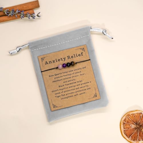 Nanafast Anxiety Relief Bracelet for Women Natural Healing Crystal Bracelets Adjustable Amethyst Beaded Bracelet Anxiety Relief Items with Message Card2