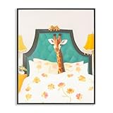 Stupell Industries Good Morning Giraffe in Bed Black Framed Giclee Art, design by Leah Straatsma, 14 x 11