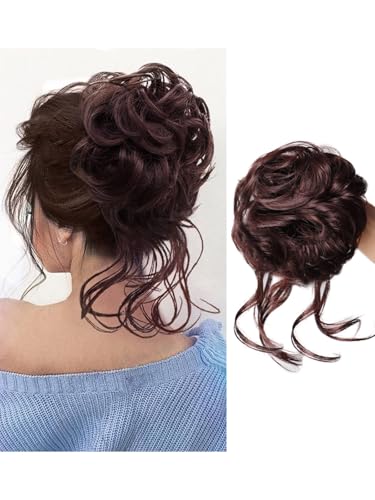 WZNBBOY Messy Bun Hair Piece Hair Bun Scrunchies Curly Wavy Synthetic Chignon Ponytail Extensions Elastic Band Pieces Thick Updo Hairpieces for Women（Dark Chocolate）